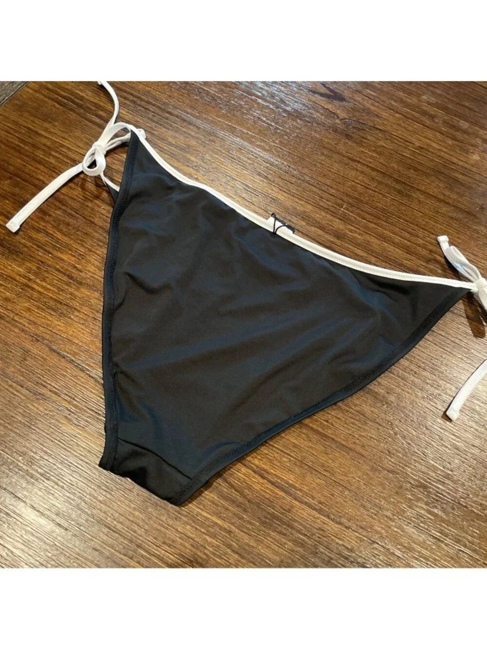 NWT J.Crew String Bikini Bottom XL Black White Contrast-Trim Mid Rise Adjustable